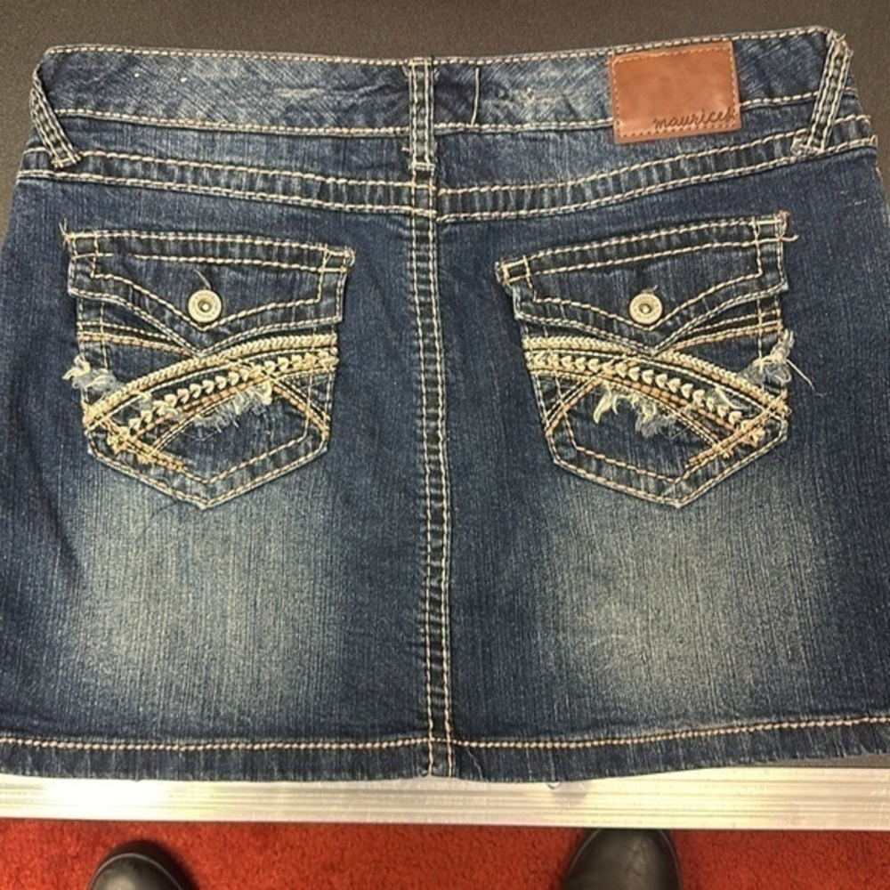 Maurices embroidered Jean mini skirt size 9/10